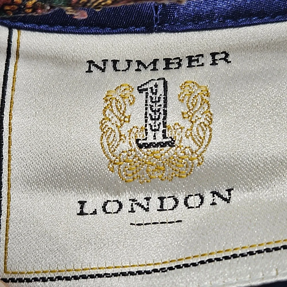 Number 1 London Mens‎ Paisley Robe Blue Gold Satin Long Dressing Gown S/M 48in